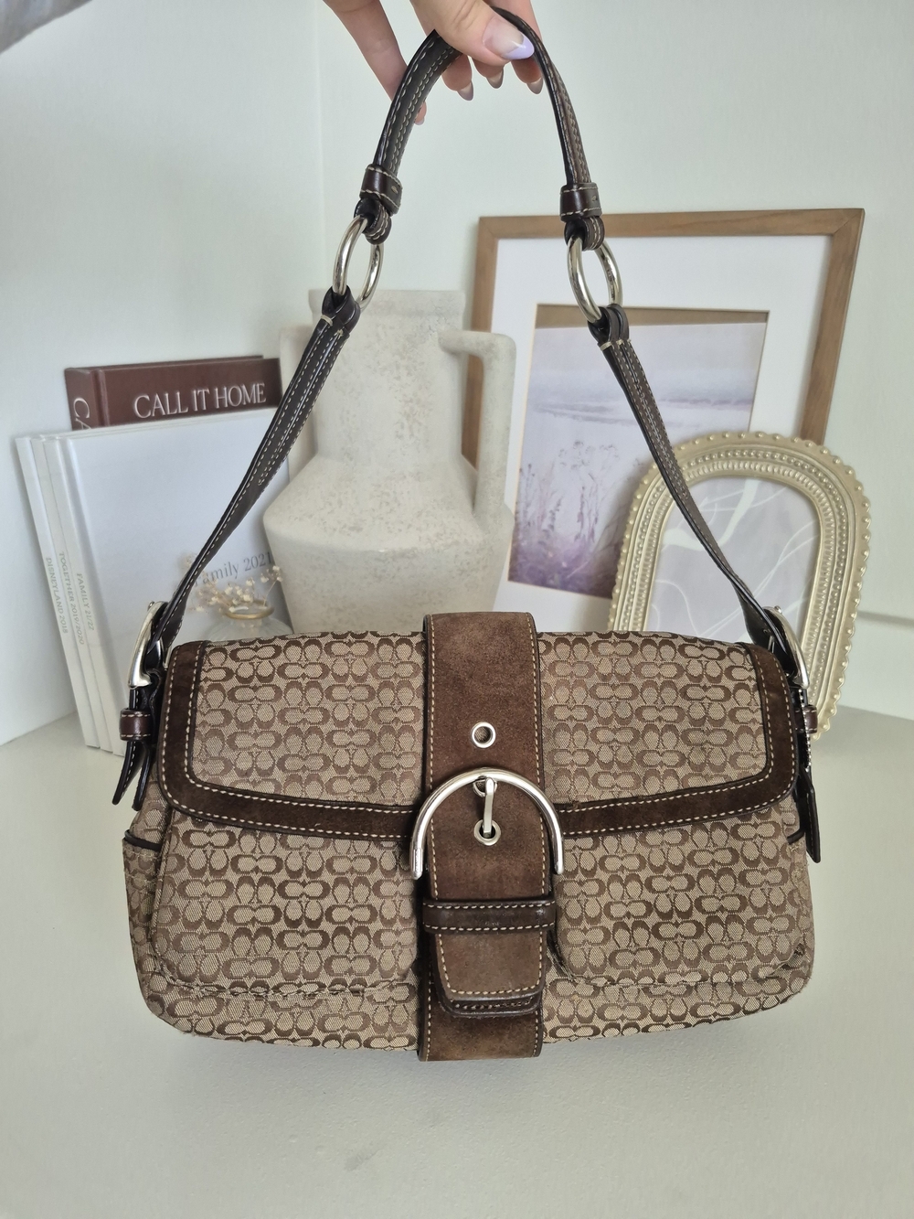 Coach Soho Brown Signature Canvas And Suede Shoulder Bag